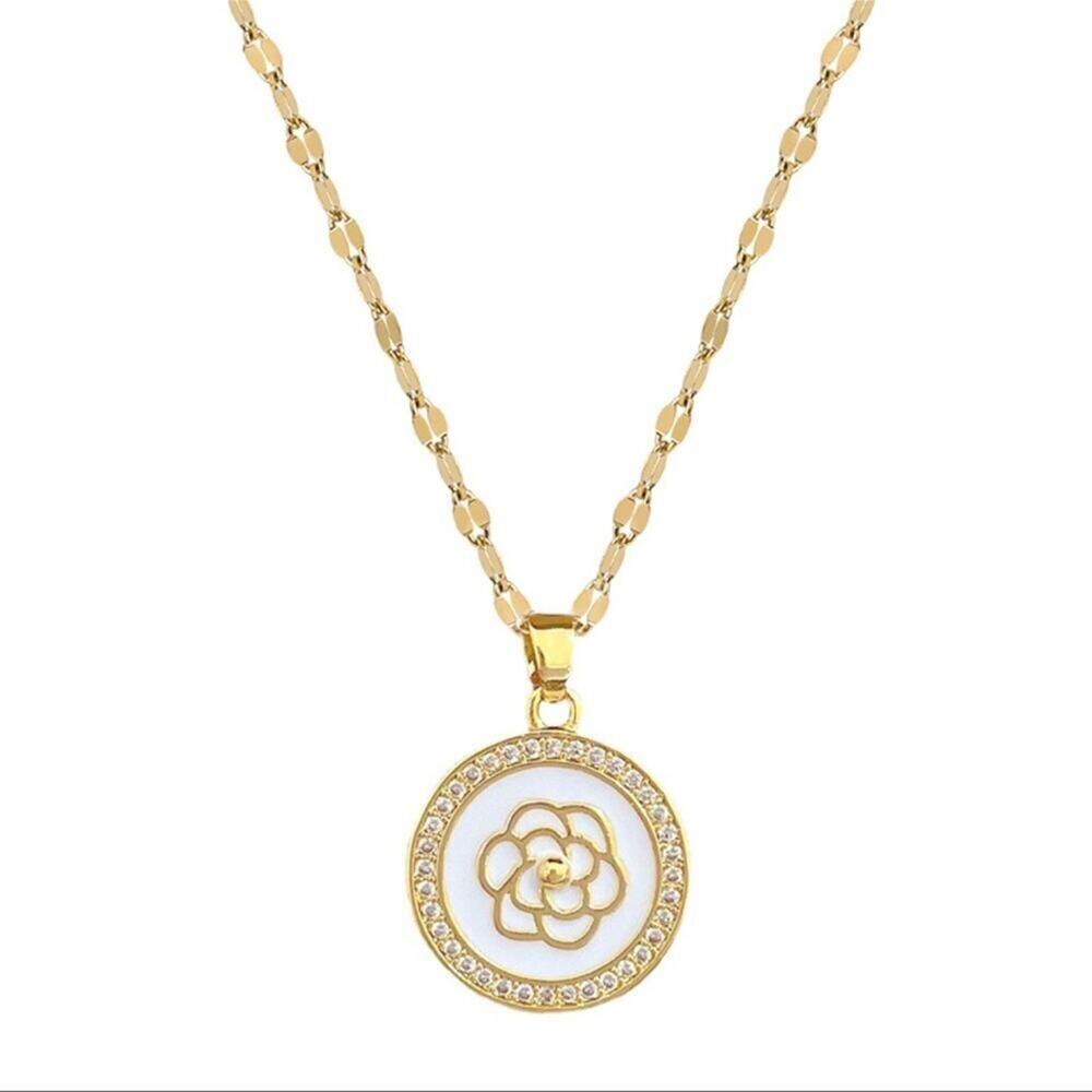 18K Gold Plated Camellia Flower Pendant Necklace - Picture 3 of 7